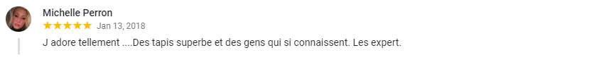 Témoignage cinq étoiles d'un client heureux après avoir acheté un tapis chez nous.